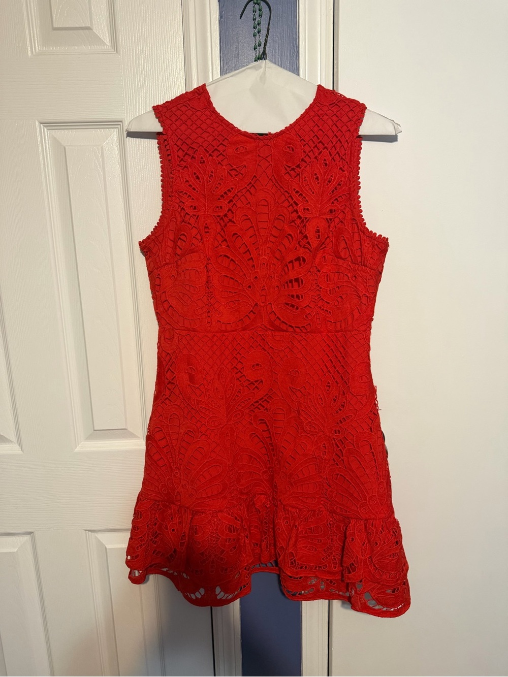 Aqua Bright Red Sleeveless Lace Mini Dress